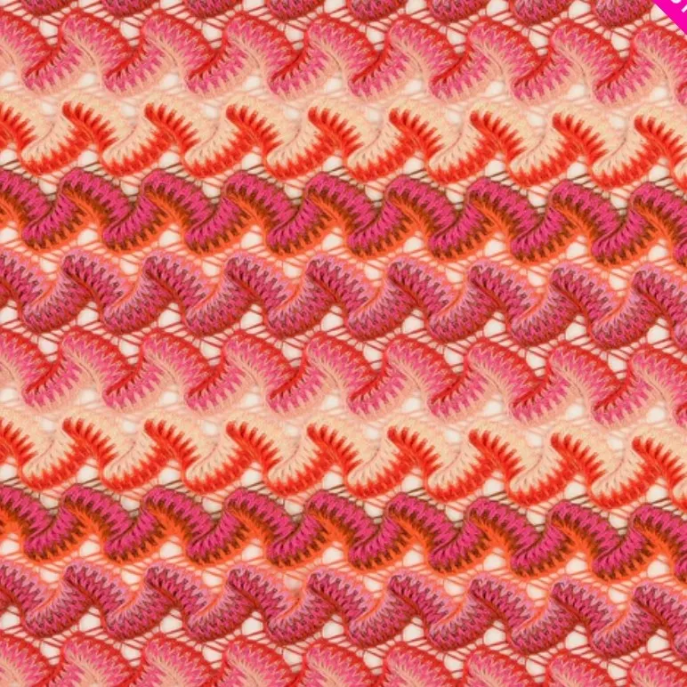 Polyester brei met golf patroon in rood /roze